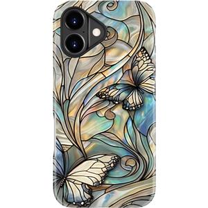for iPhone 17 Case - Wireless Charging Compatible - Dual-Layer Hard Shell + Silicone Cover - Shockproof Protective Phone Case with Stylish Designs for Women - Butterflies Blue Gold