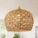 Rattan Pendant Light, 15.7" Boho Wicker Pendant Light Fixtures, D 16", Large