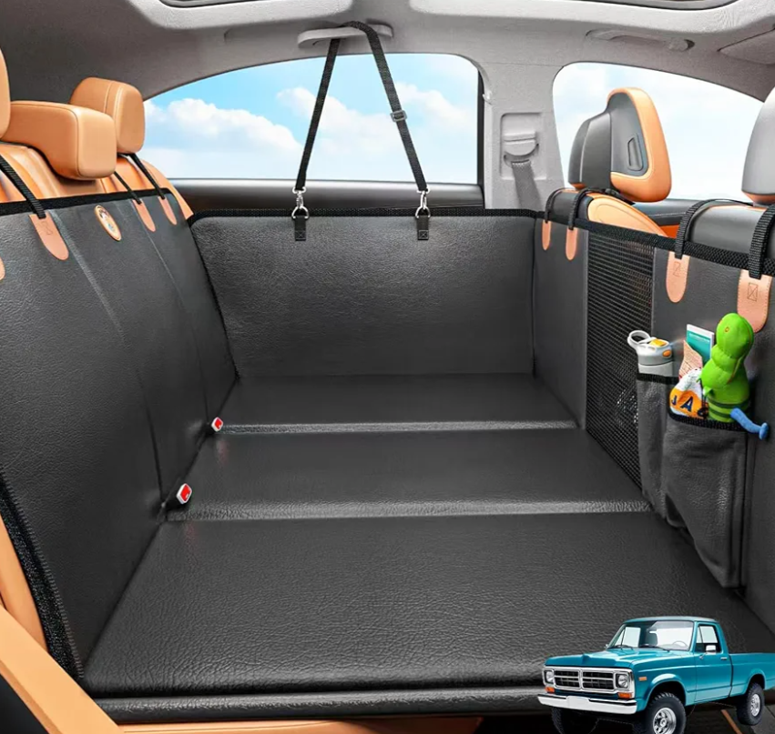 Back Seat Extender for Dogs, Hard Bottom Dog Car Seat Cover for Truck Back Seat, Dog Hammock for Car, Upgraded PU Leather Material, Larger Space, Holds 400lbs