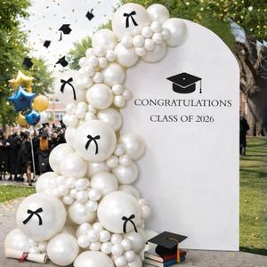 Lunmon 7.2 ft 2026 Graduation Decorations Congratulations Class of 2026 White Arch Cover Backdrop Kit with Black Bow Graduation Sticker White Balloon Arch Kit for Grad Photo Party Decor College School