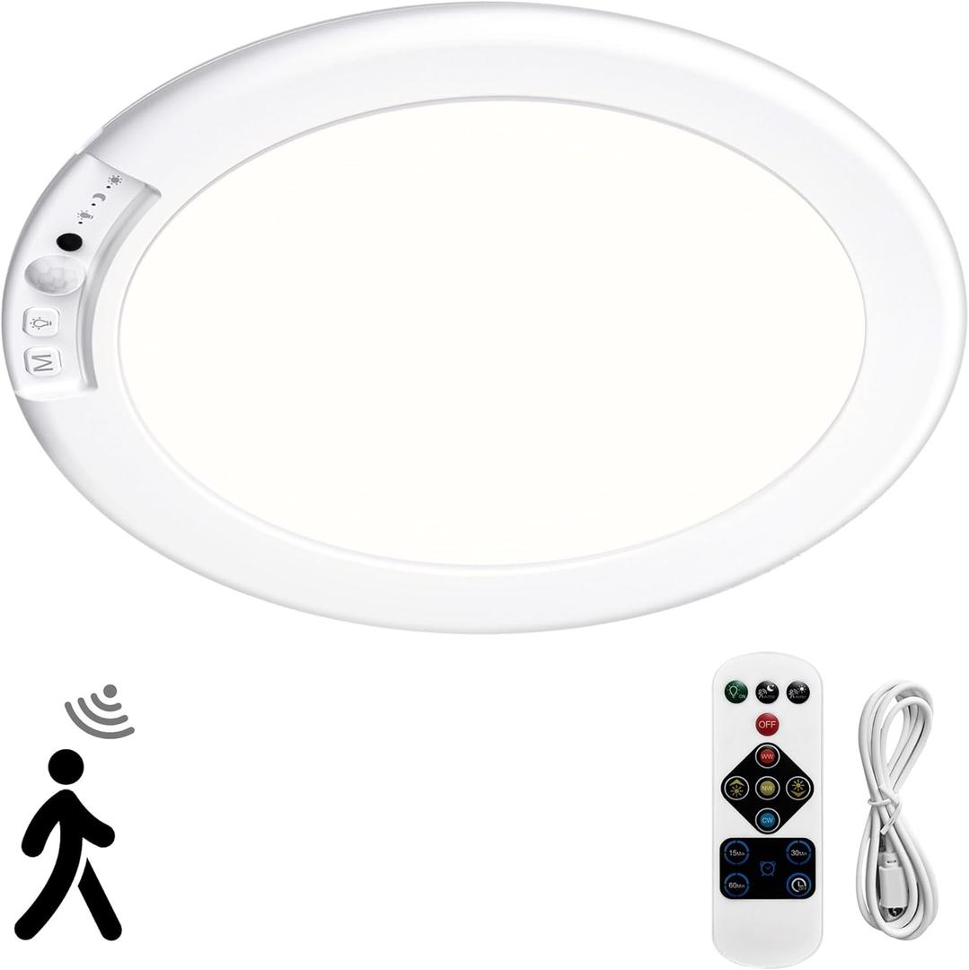Rechargeable Ceiling Light with Motion Sensor & Remote,7.5" No Wiring Battery-Powered LED Light,3 Color Dimmable, Magnetic Mount Indoor Ideal for Bathroom,Closet,Stairs,Garage,Pantry, Hallway