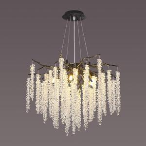 Modern Crystal Tree Branch Chandelier, D31.5'' Black Round Raindrop Indoor Hanging Branch Chandelier Fixture for Dining Room Living Room Bedroom 12 Lights