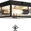 Outdoor Ceiling Light with Motion Sensor, Flush Mount Porch Light, Exterior Light Fixture with Clear Glass, Dusk to Dawn 2-Light Fixture for Patio,Porch (8.5 in)