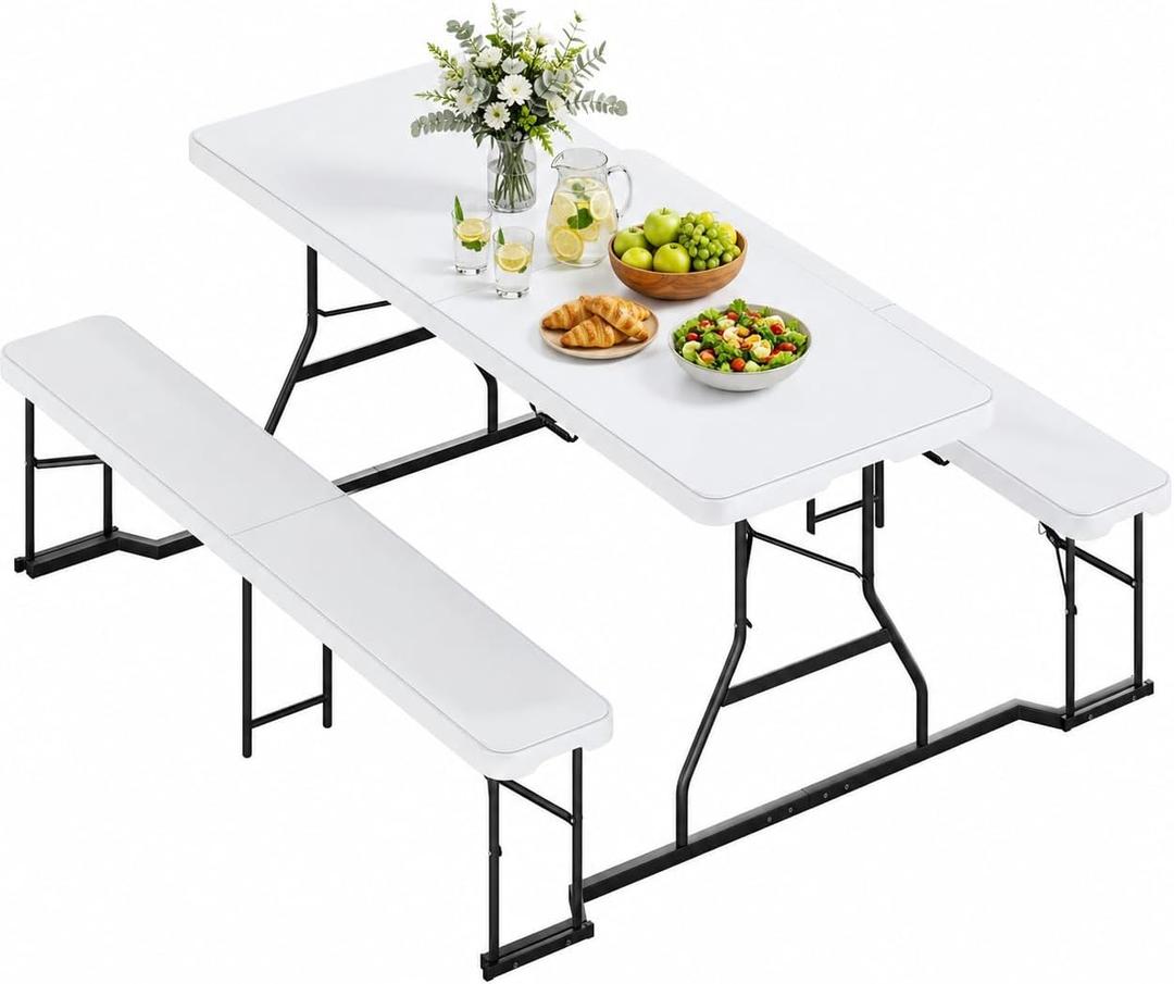 YITAHOME 6ft Folding Picnic Table with Benches, 6 ft Picnic Tables