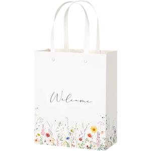 Crisky Wildflower Welcome Gift Bags for Wedding Hotel Guests, Bridal Baby Shower, 10"x8"x4", 25 Pack
