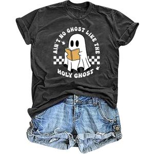 Halloween Teacher Shirts for Women Reading Books Shirt Funny Spooky Teacher Tee Halloween Party Short Sleeve Tops (XXL)