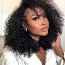 Kinky Curly Half Wig Human Hair 3-in-1 Flip Over, Headband & Drawstring Half Wigs for Black Women, 18 Inch, Seamless Glueless Wear & Go, Beginner Friendly, 180% Density Natural Curly Volume