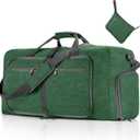 Vomgomfom 65L/85L/115L Foldable Travel Duffle Bag, Lightweight Checked Luggage with Shoe Compartment, Water-Resistant Weekender Overnight Bag for Men & Women (E Deep Green)