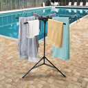 CozyNova Pool Towel Rack Outdoor  Adjustable 51-71 Inch Freestanding Pool Float Storage Rack with 6 Foldable Arms, for Towels & Swim Gear (Black)