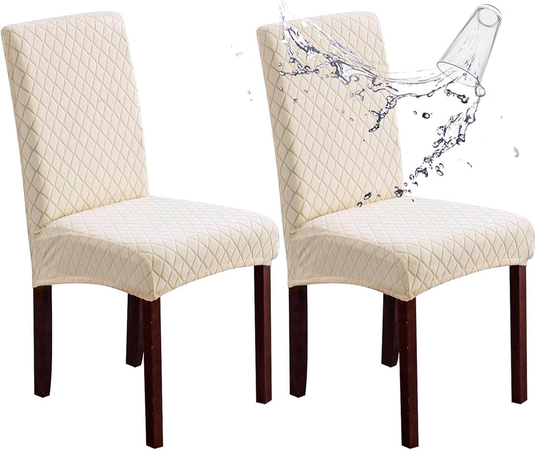 Genina Waterproof Chair Covers for Dining Room 2 Pack, Dining Chair Covers Dining Room Protectors Slipcovers for Kitchen, Parsons (Argyle-Beige, 2 PCS)
