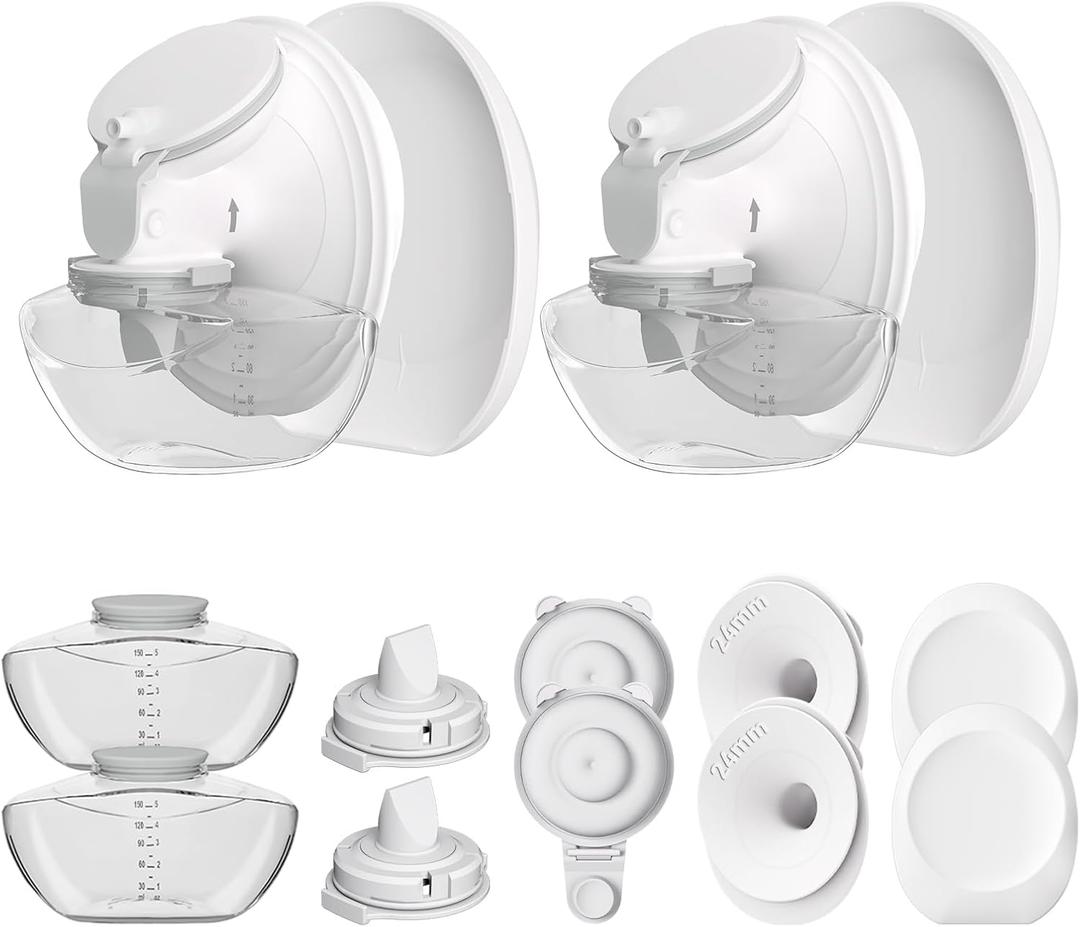 2 Pack Full Breast Pump Kits Compatible with Momcozy Upgraded Mobile Flow M9, Upgraded M9 Full Set Parts Including 24mm FlnageX2, Gray ValveX2, Gray DiaphragmX2, Container with LipX2, 2 Overall-24mm
