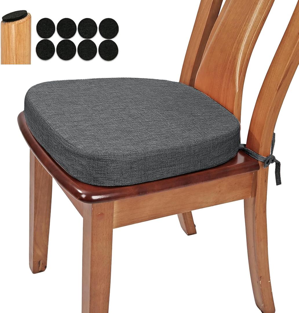 BUYUE Thickened 2.5" Friendly Woven Fabric Dining Chair Cushion, U-Shape High Density Foam Comfortable Chair Pad for Kitchen, Slip Resistant Indoor Seat Cushion (1 Piece, Dark Gray)