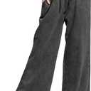Ainangua Women Acid Wash Palazzo Sweatpants Casual High Waist Drawstring Wide Leg Pants Baggy Fleece Trousers with Pockets (Large, Black)