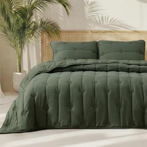 Bedsure Queen Quilt - Prewashed Extra Soft Cotton-Like Polyester Quilts Queen Size, Lightweight Comforter, Includes 1 Quilt 90x96 Inches with 2 Shams, Machine Washable, Dark Green