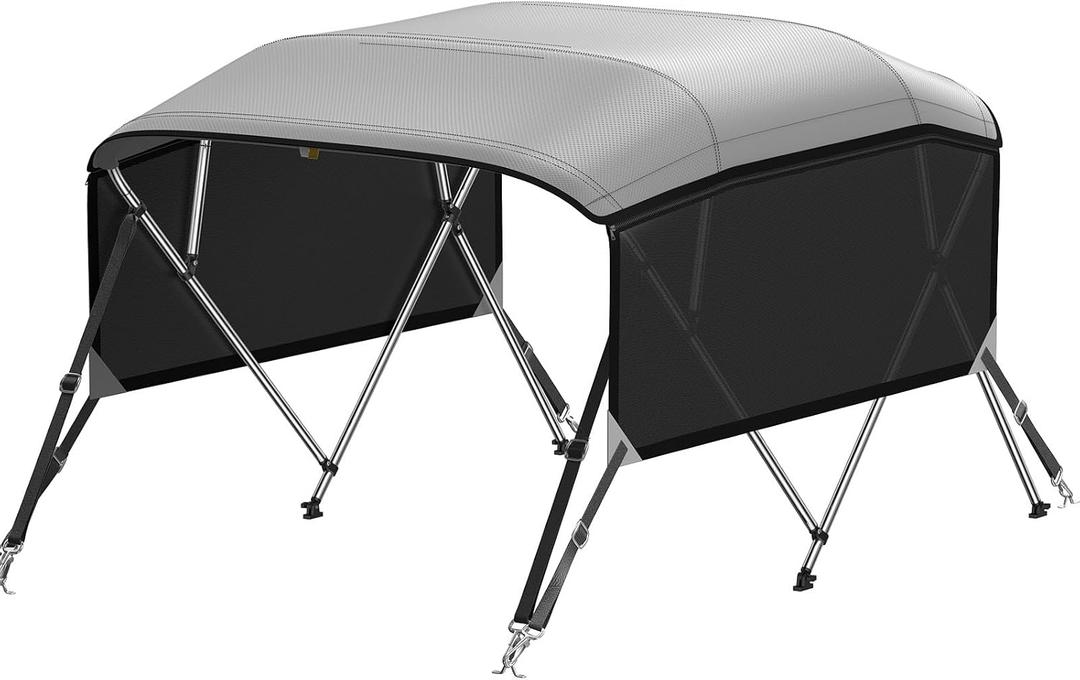 KAKIT Bimini Tops with Mesh Sidewalls (4 Bow 8'L x 54" H x 91"-96" W,Gray)