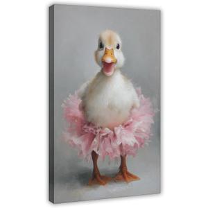 UZWGG 1pcs Framed Pink Ballet Skirt White Duck Canvas Wall Art Cute Duck Picture Wall Decor Funny Animals Poster Print for Kids Room Nursery Artwork Home Decor Wrapped Canvas 16x24inch(40x60cm)