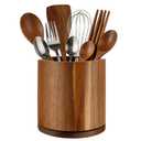 Acacia Wood Utensil Holder 360°Rotating Anti-Tip Design for Kitchen Counter,Cooking Utensil Crock for Countertop , Large Utensil Organizer for Spatula