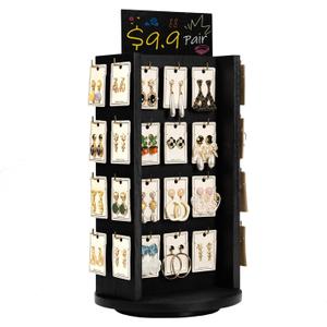 Pinzoveco Rotating Earring Display Stands for Selling with Adversitsing Board, Real Wood Jewelry Display Stand for Vendors, Large Capacity Earring Cards for Selling Rack Holder (Weathered Black)