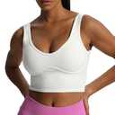 Aoxjox Women's Workout Brooke Tank Crop Curve Longline Fitness Sports Bras Padded Training Gym Bra Yoga Top (White, Medium) 