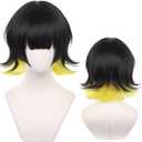 Anime Cosplay wig Black Yellow Heat Resistant Synthetic Hair For Man Women Halloween Party with Cap