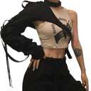 Women Sexy Reflective One Shoulder Buckle Top Long Sleeve Irregular Shirt for Rave Festival Party