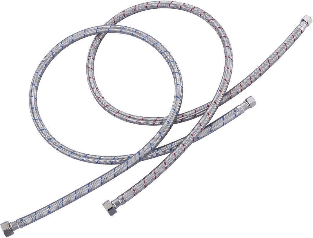 48-Inch Faucet Supply Lines: Braided Stainless Steel Flexible Faucet Hose Connector - 3/8" Compression x 1/2" FIP Water Supply Lines for Kitchen Bathroom Sink Hose Extension 2pcs