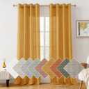 HOMEIDEAS Yellow Linen Sheer Curtains, 84 Inches Long 2 Panels Textured Semi Sheer Curtains Farmhouse Privacy Window Drapes for Bedroom Living Room