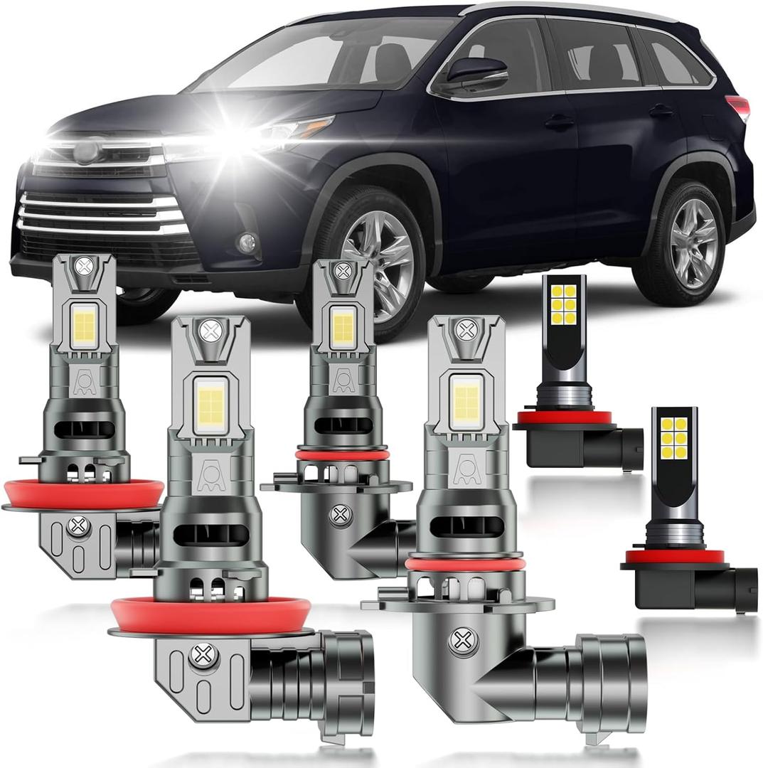 for Toyota Highlander 2014-2018 Fog Lights Bulbs Combo, 6pcs Super Bright White High Low Multi Beam and Fog Lights Blubs Package, 1:1 Size as Stock Bulbs, Plug and Play