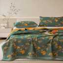 Ginkgo Quilt Set with Shams Queen Reversible Cotton Quilt Bedding Set Lightweight Bedspread Coverlet Sets Queen Size
