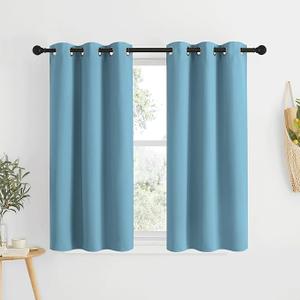 Blackout Small Curtains for Bedroom - Triple Weave Grommet Top Thermal Insulated Light Blocking Panels for Bathroom/Kitchen, Teal Blue, 39" x 30", Set of 2