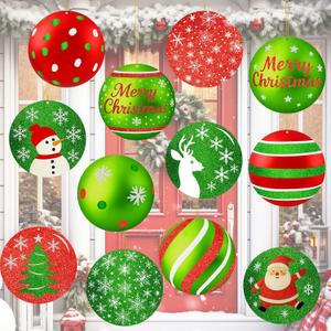 Soulchen 12 Pcs 9 Inch Large Christmas Ornaments Outdoor Double Sided Hanging Ornaments Giant Plastic Red Green and White Christmas Yard Decorations for Lawn Porch Holiday Xmas Hangings Decor