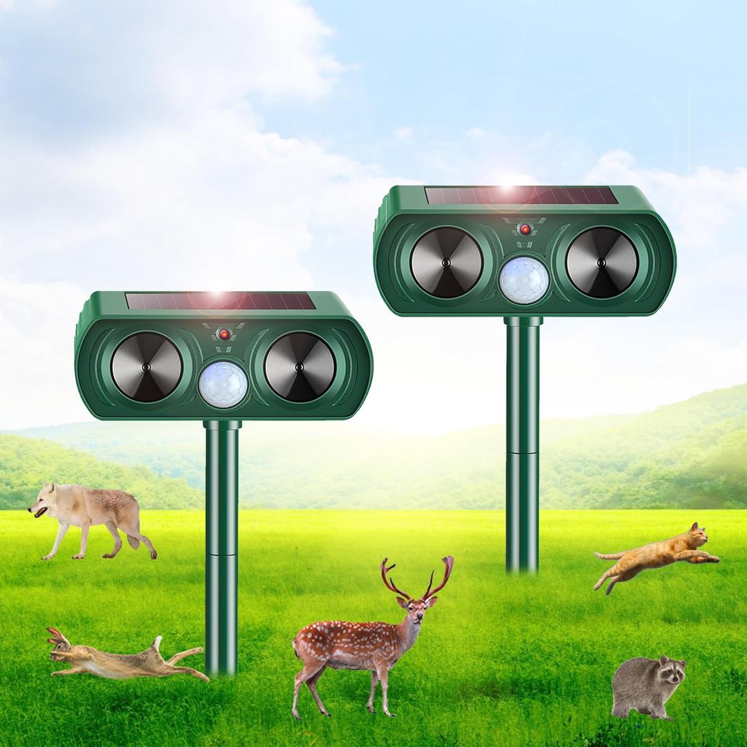 2 Packs Deer Repellent Devices 2026 Solar Power Animal Repeller with Motion Sensor & Ultrasonic Sound, Outdoor Animal Deterrent Devices for Garden Yard Patio to Repel Deer Cat Rabbit Raccoon Dog