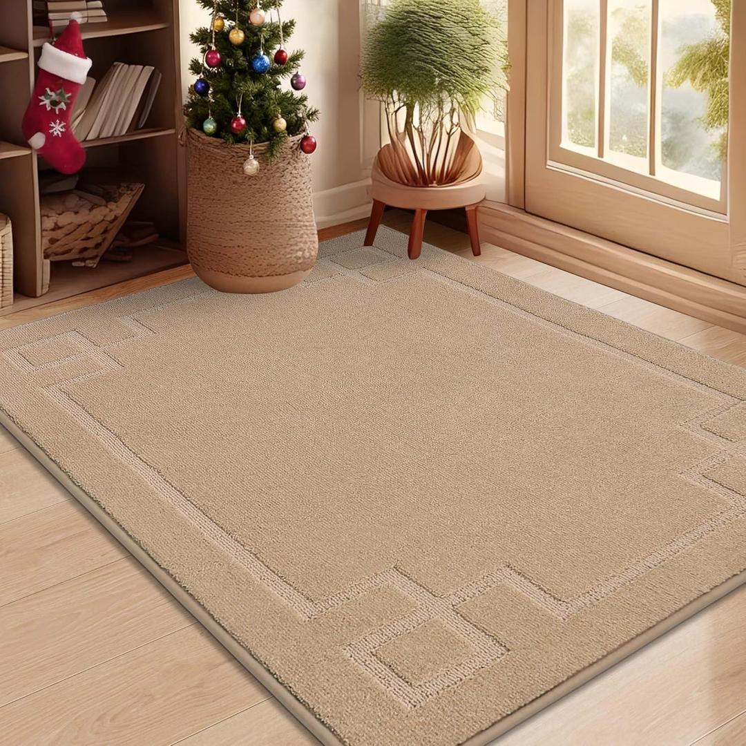 BEQHAUSE Door Mat 32" x 48", Non-Slip Door Mats Indoor Entryway Rugs Washable Low-Profile Absorbent and Stain Resist Floor Mats, Dog Door Mat for Front Back Door, Muddy Wet Shoes & Paws, Beige