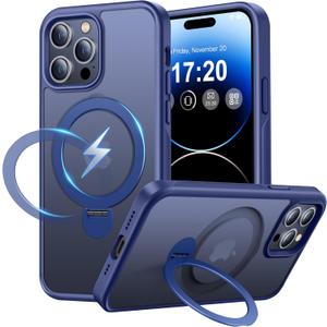 360° Rotatable Magnetic Stand for iPhone 14 pro Case Compatible with Mag-Safe 16FT Military Drop Protection, Anti-Scratch/Fingerprint Shockproof iPhone 14 pro Phone Case(Matte-Blue)