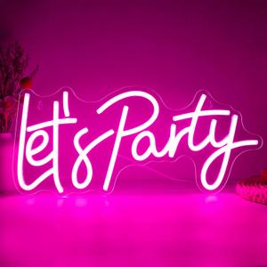 Let's Party Neon Sign, LED Dimmable Let's Party Light Up Sign Neon Light Signs for Wall Decor Art Decorative Lights for Birthday, Wedding, Bachelorette, Engagement Party Decorations 15.91x7.09 Pink