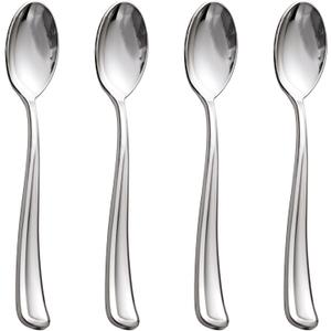 WDF 100 Pack Silver Plastic Spoons Disposable - 6.9 Inch Silver Spoons Heavy Duty Plastic Spoons, Modern Silver Disposable Spoons Perfect for Parties, Weddings