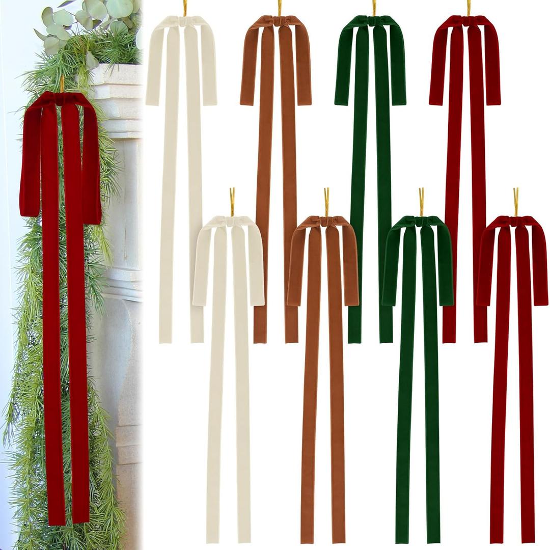 Large Velvet Christmas Bow 23.6x15.7 Inch Vintage Christmas Tree Topper Bows Christmas Staircase Wreath Bows for Xmas Fireplace Decoration (8, Multicolor)