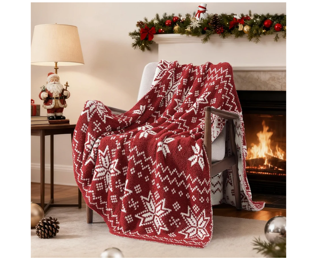 WRENSONGE Christmas Throw Blanket, Red Snowflake Pattern, Soft Cozy Fluffy Warm Throw Blankets for Couch, Sofa, Chair, Bed, Camping, Picnic, Travel Lightweight Bed Blanket - 50"*60"