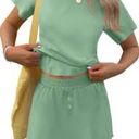 TCOT Pajamas for Women Set Summer Fashion Short Sleeve Crewneck Tops with Skirt Sets Pajama Casual Loungewear XL