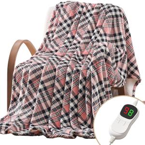 Homemate Electric Blanket Heated Throw - 50x60 Ultra Soft Cozy Flannel Heating Blanket with 10 Fast Heat Levels 8 Hours Auto Off Over-Heated Protection ETL Certification Keep Warm in Home Office (Rhombus Pink)