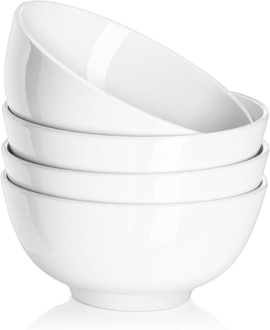 DOWAN 22 OZ White Ceramic Bowls Set of 4 - Perfect for Soup Bowls for Kitchen, Cereal Bowl, Ramen Bowl, Microwave Safe for Oatmeal, Fruit,Salad And Rice Bowl - Dishwasher & Microwave Safe