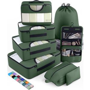 Veken 8 Set Packing Cubes for Travel Essentials, Suitcase Organizer Bags in 4 Sizes, Carry-On Luggage Accessories with Large Laundry & Hanging Toiletry Bag, Must-Have for Airplane, Road Trip & Camping