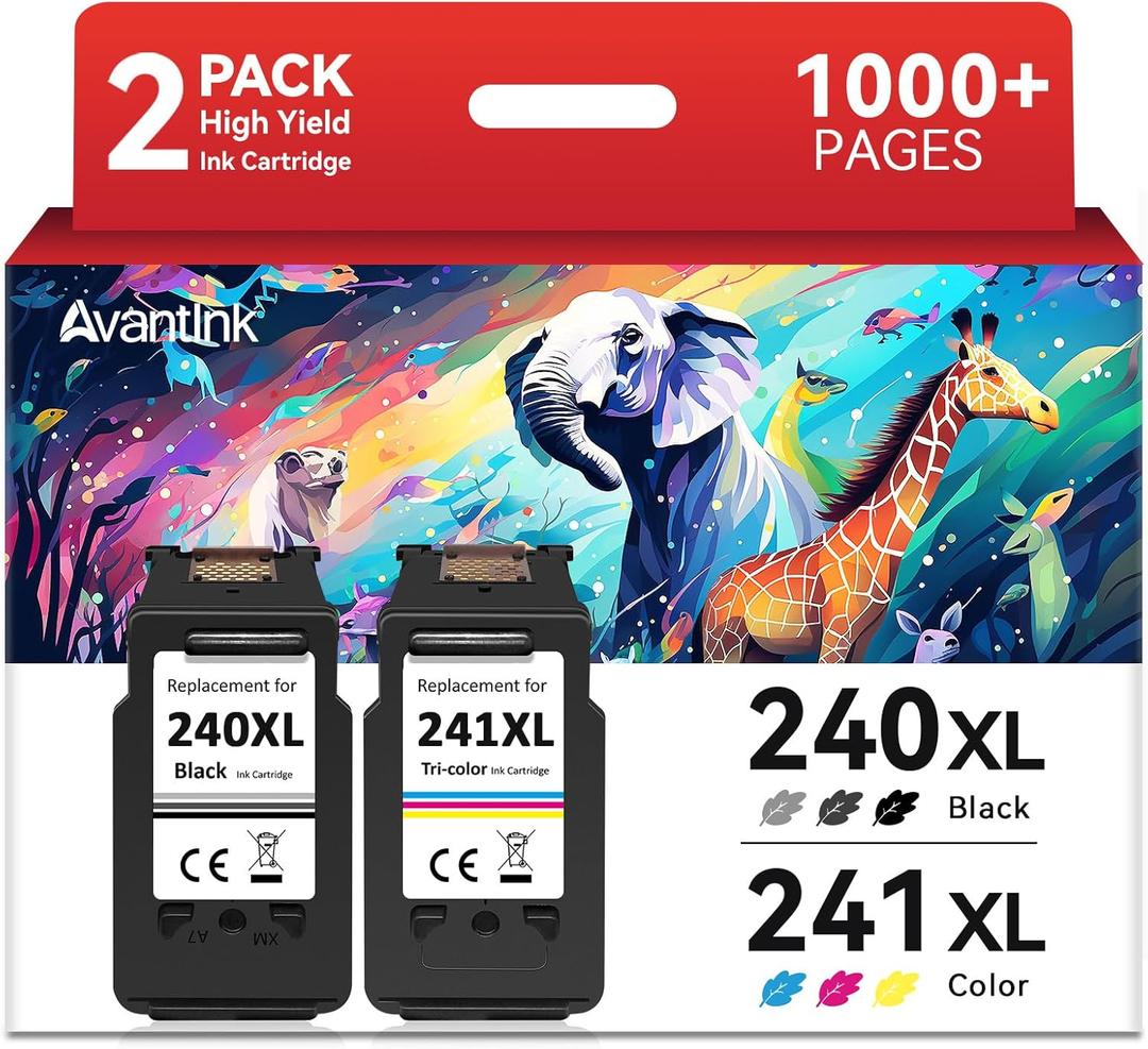 PG-240XL/CL-241XL Ink Cartridges Compatible for Canon 240XL 241XL Combo Pack 240 241 Ink for PIXMA MG3620 MG3600 TS5120 TS5100 MG3220 MG3520 MX472 Printer Ink (1 Black, 1 Tri-Color