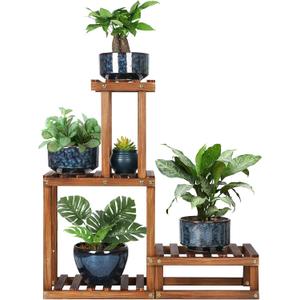 Wood Plant Stand Indoor Outdoor 4 Tiers Plant Rack Corner Planter Shelf Flower Pot Holder for Living Room Garden Patio Yard Porch (Space Saving,27.6,Small)