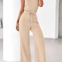 PRETTYGARDEN One Piece Jumpsuits for Women Dressy Summer Travel Outifts Casual Sleeveless Mock Neck Wide Leg Rompers(Beige,XX-Large) (Beige, XXL)