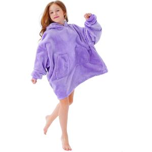 Aemicion Wearable Blanket Hoodie for Kids Super Soft Warm Oversized Hooded Blanket Sweatshirt Hoodie Blanket for Boys Girls (Light Purple)