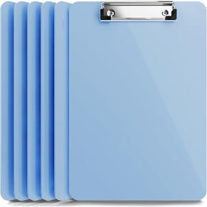 Light Blue Plastic Clipboard with Low Profile Clip (Pack of 6) - Letter Size Clipboard Blue with Flat Clip, A4 Size Acrylic Clip Board for Boys and Girls | Cute College & Back to School Supplies