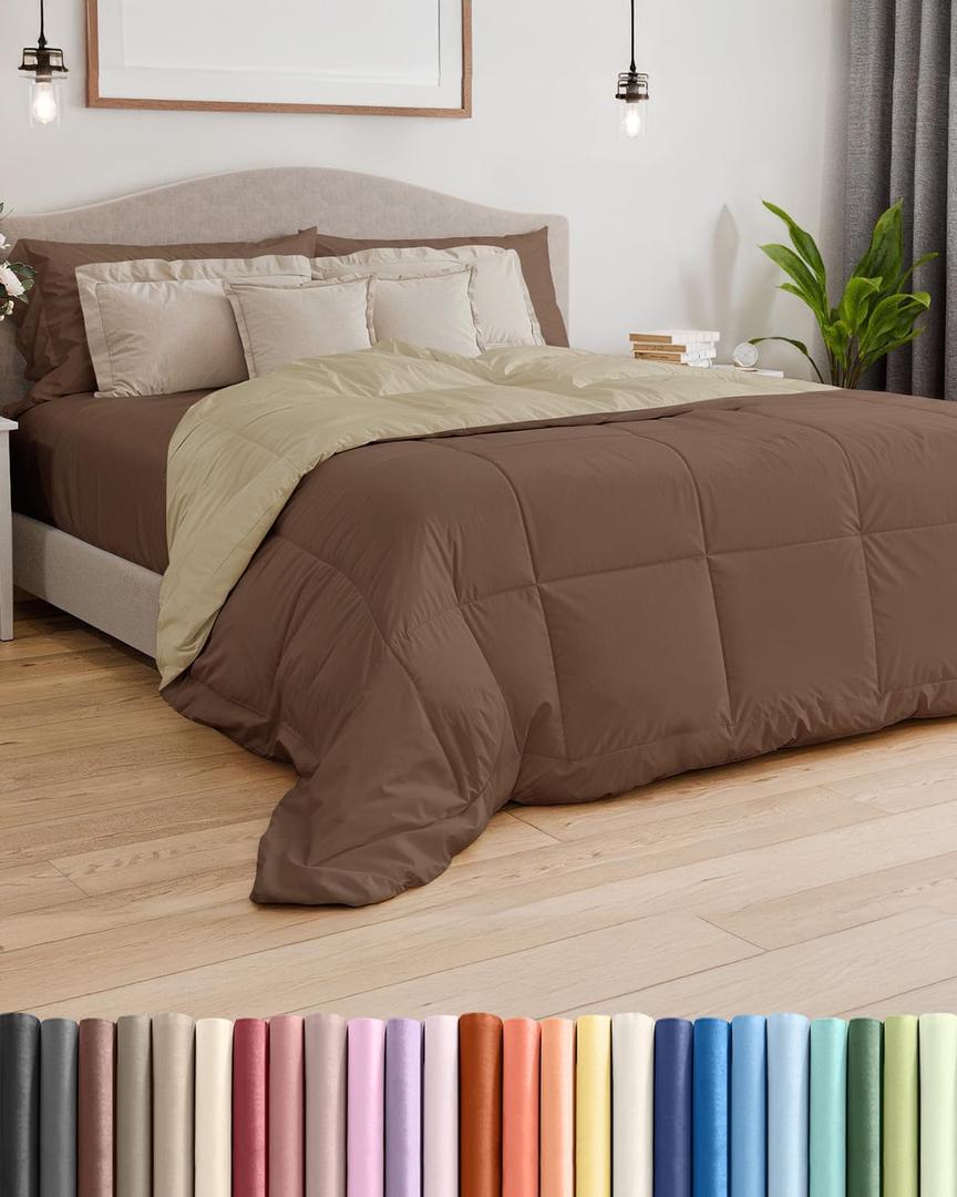 King Size, Brown/Beige Alternative Down Comforter - Warm, Lightweight & Breathable Hotel Quality Bedding for Men, Women, Kids & Teens - All Season Oversized Cooling Microfiber Duvet Insert Comforter (King (102" x 90"))