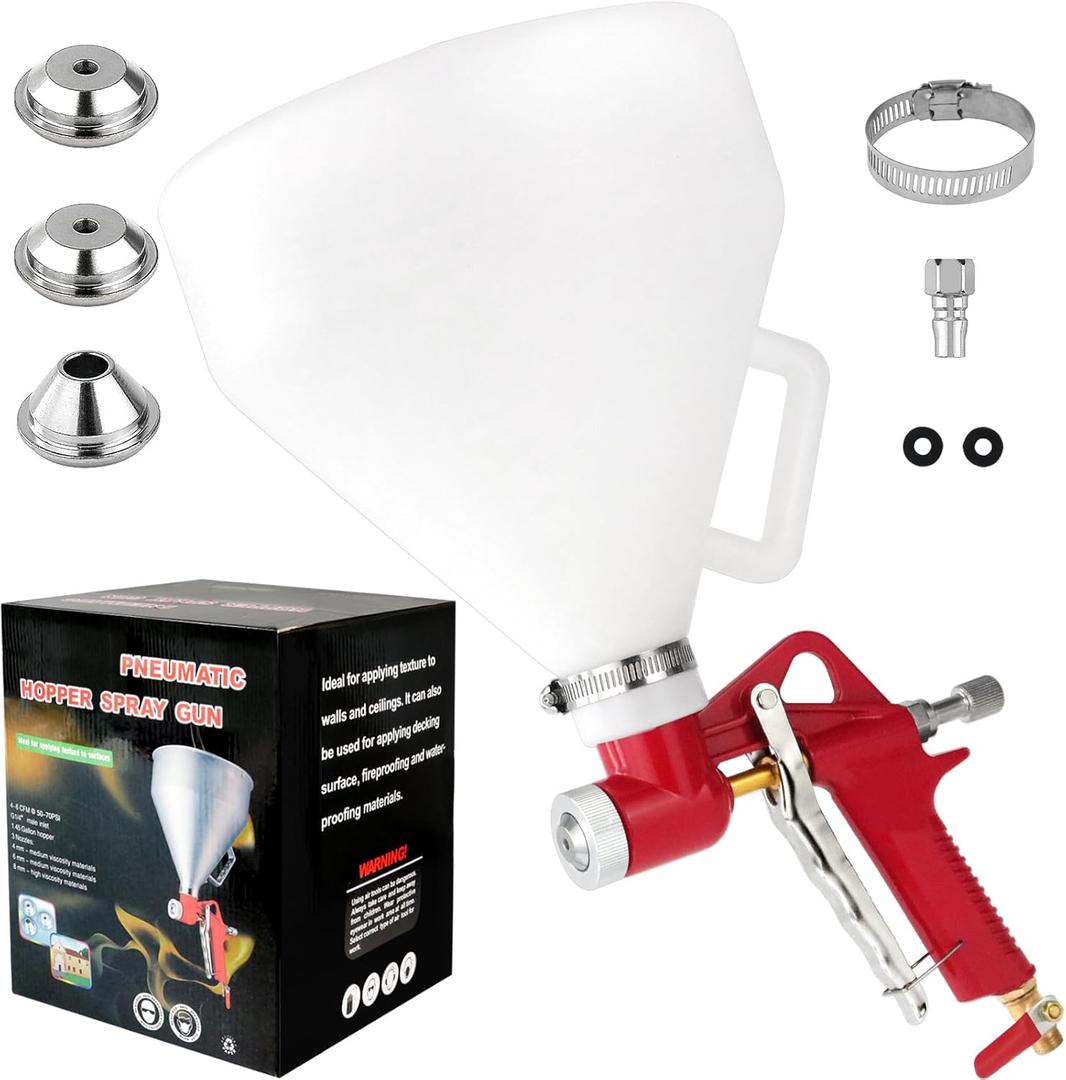Texture Drywall Sprayer,Air Hopper Spray Guns Paint with 1.5 Gallon Hopper Includes 3 Nozzles(4.0mm/6.0mm/8.0mm) Air Texture Gun for Walls,Ceiling,Stucco Mud,Knockdow,Spray Gun