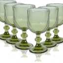 Vintage Green Wine Glasses Set of 6, 14 oz Green Goblets Glassware Drinking Glasses, Colored Glassware Wine Glasses for Beer, Water, Cocktail, Juice, Whiskey, Wedding Party Bar